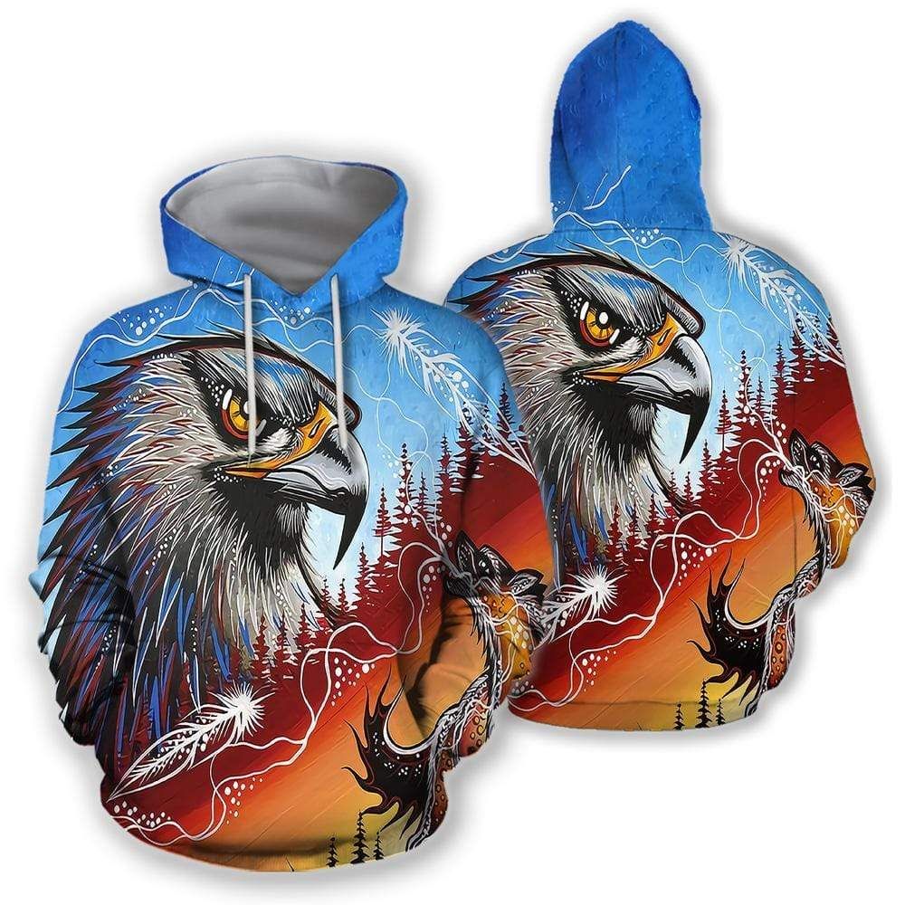 Native American Hawk And Fire Wolf King Hoodie 3D All Over Print