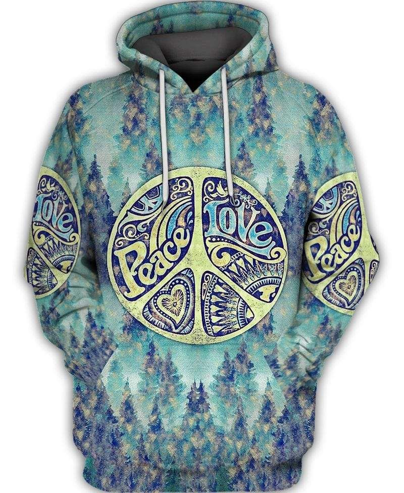 Hippie Peace And Love Hipster 3D All Over Printed Hoodie