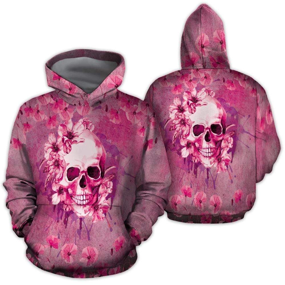 Pink Skull Watercolor Flower Hoodie 3D All Over Print