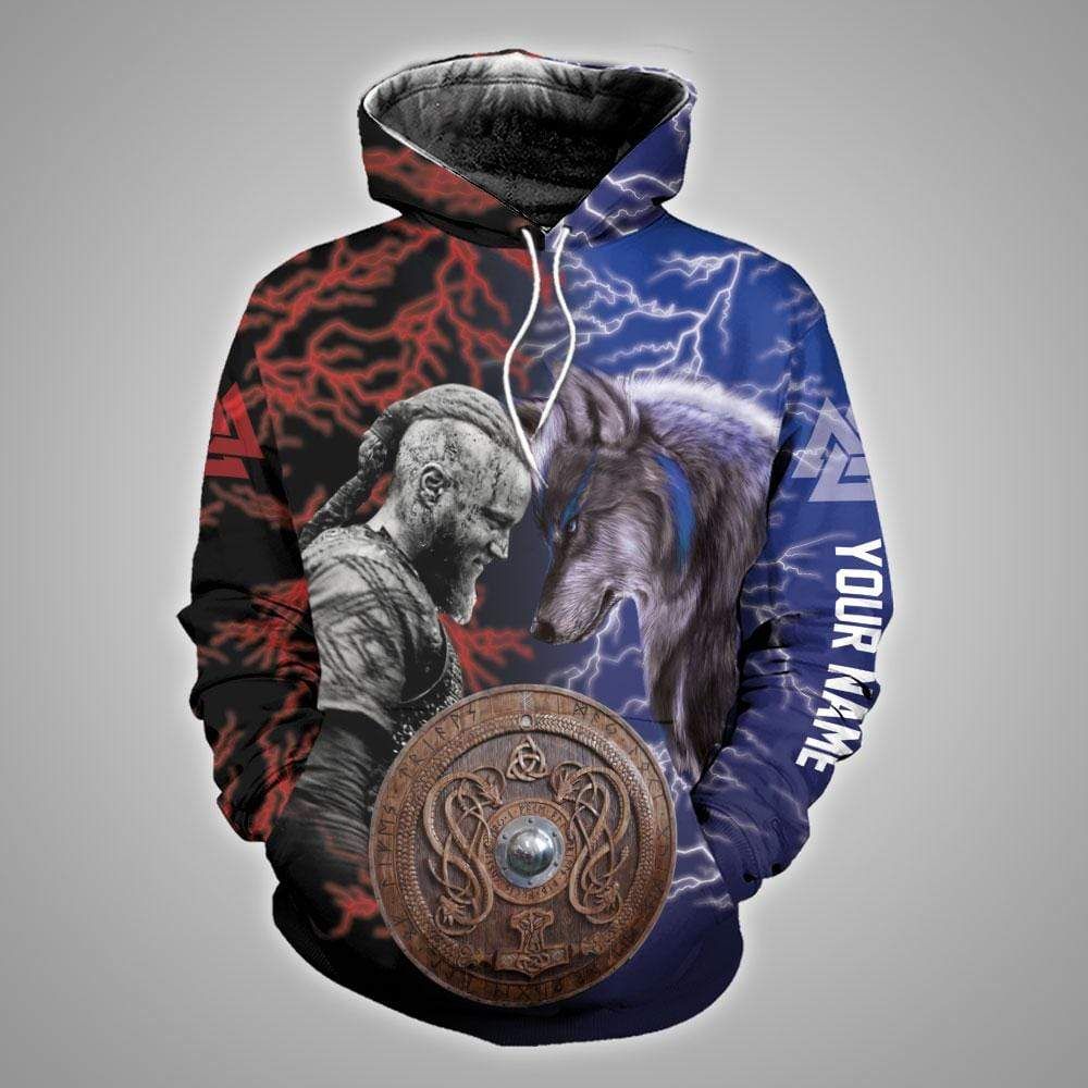 Personalized Viking Warrior & Wolf Custom Name Hoodie 3D All Over Print