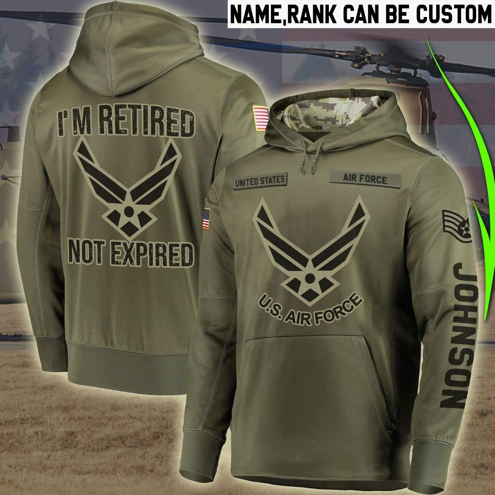 Personalized Custom Name US Air Force I'M Retired Not Expired Hoodie 3D All Over Print PAN3HD0215