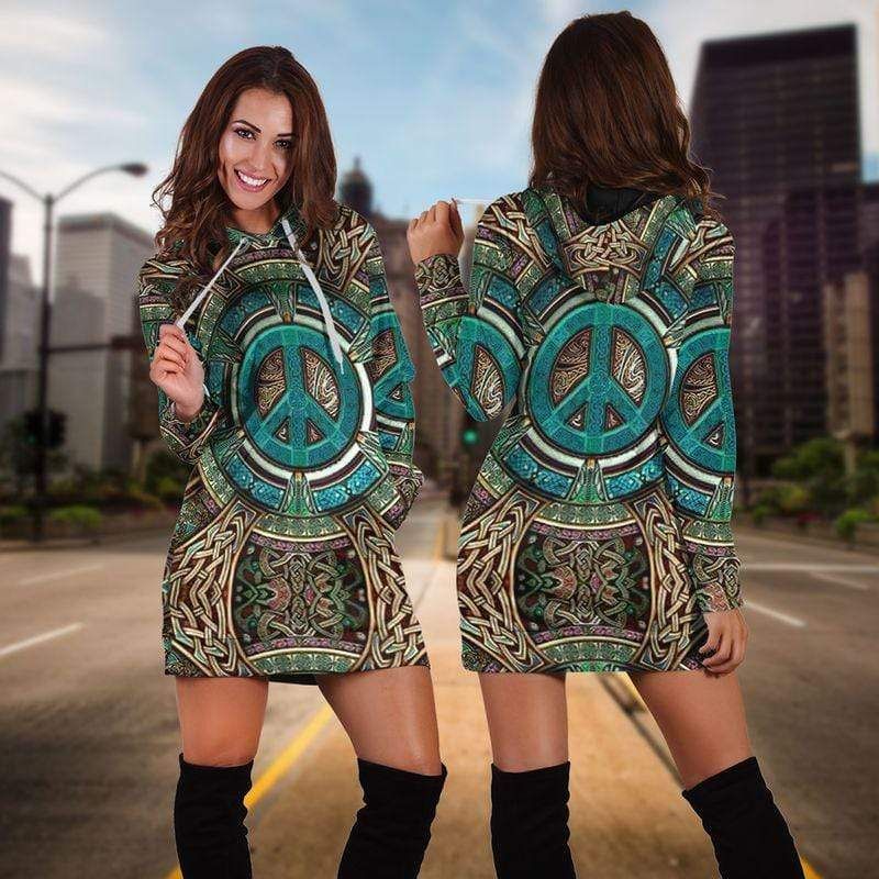 Hippie Peace Sign Hipster Hoodie Dress 3D All Over Print