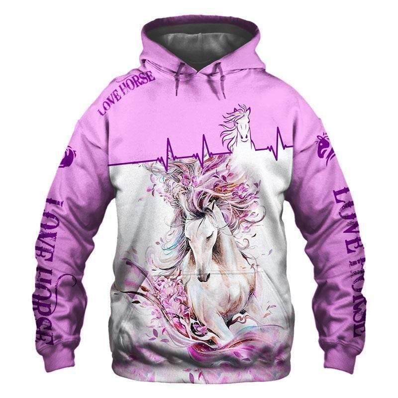 Beautiful Love Horse Pink Hoodie 3D All Over Print
