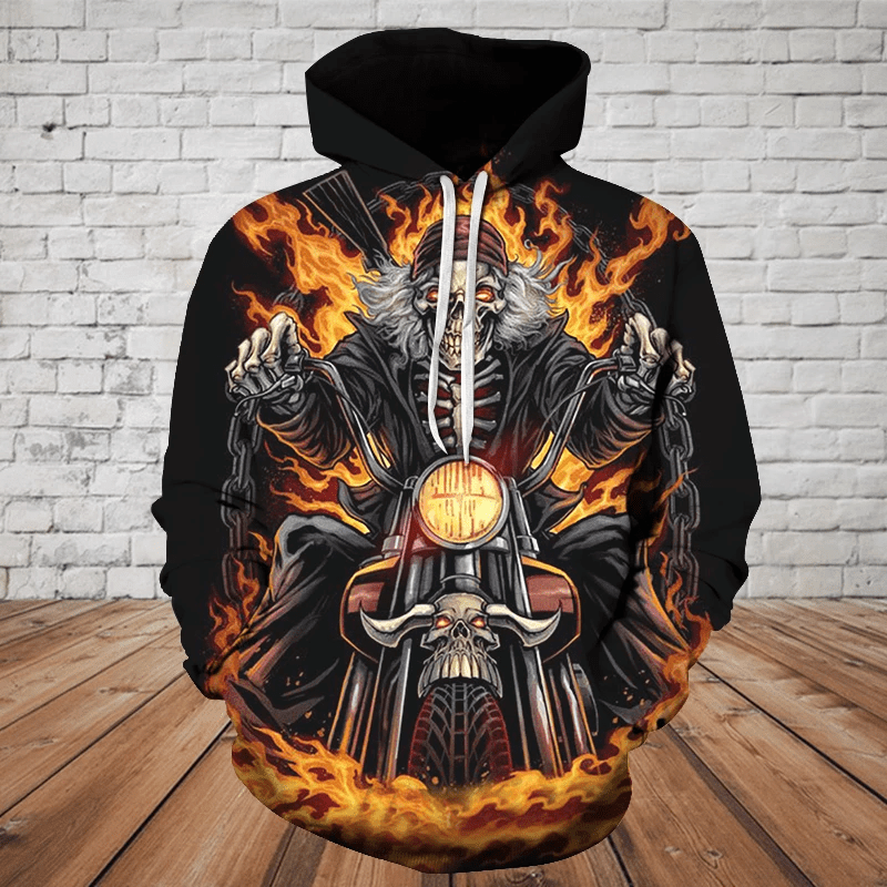 Skull Riding Motor Hoodie 3D All Over Print
