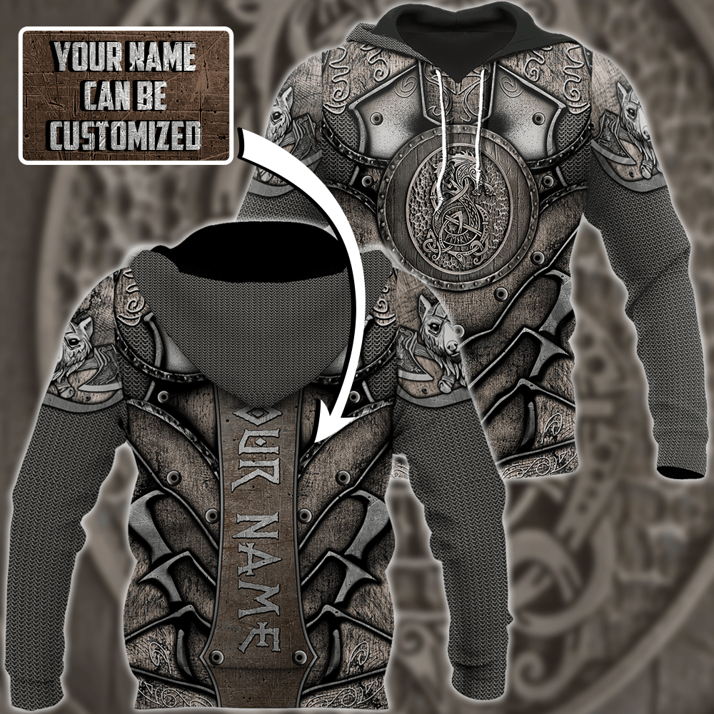 Personalized Viking Warrior Fenrir Wolf Custom Name Hoodie 3D All Over Print