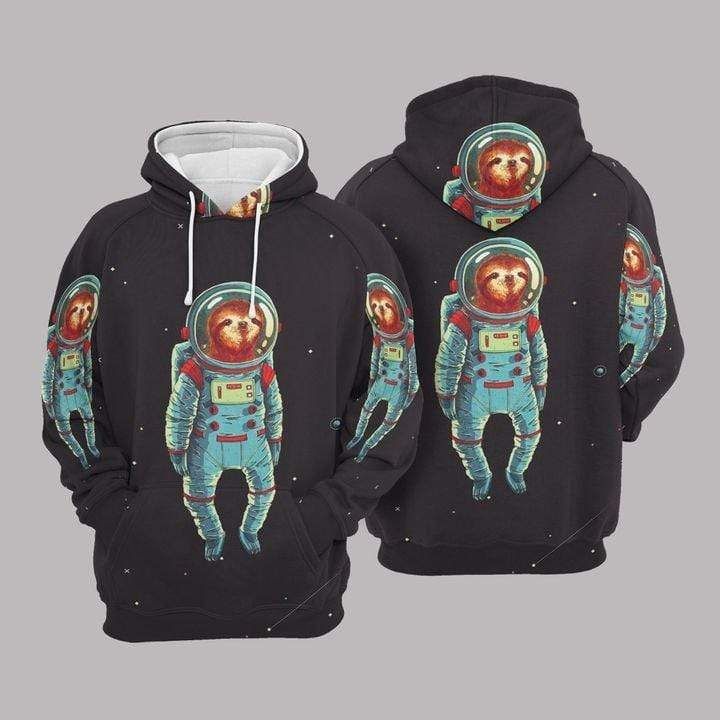 Sloth Astronaut Black Hoodie 3D All Over Print