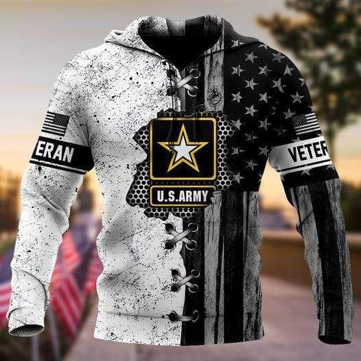 Black And White US Army Veteran Hoodie 3D All Over Print PAN