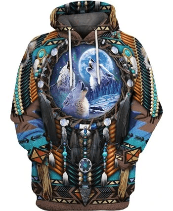Native American Wolf Dreamcatcher Hoodie 3D All Over Print