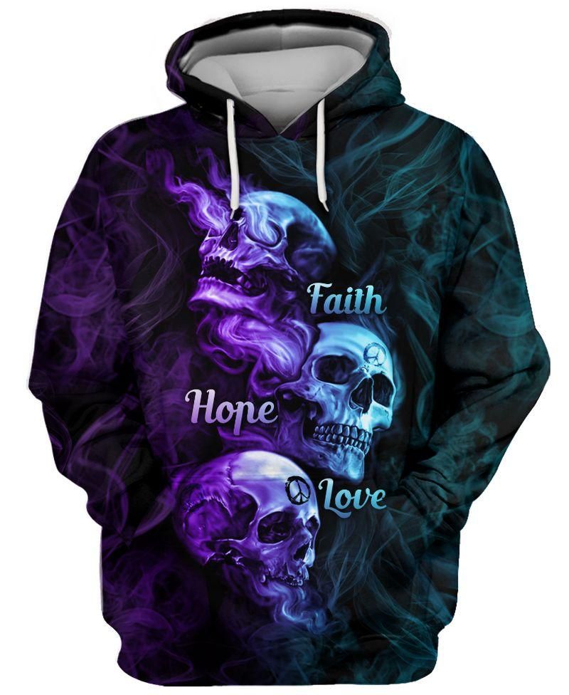 Skull Faith Hope Love Hoodie 3D All Over Print