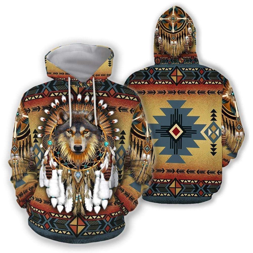Native Wolf Ethnic Pattern Hoodie 3D All Over Print