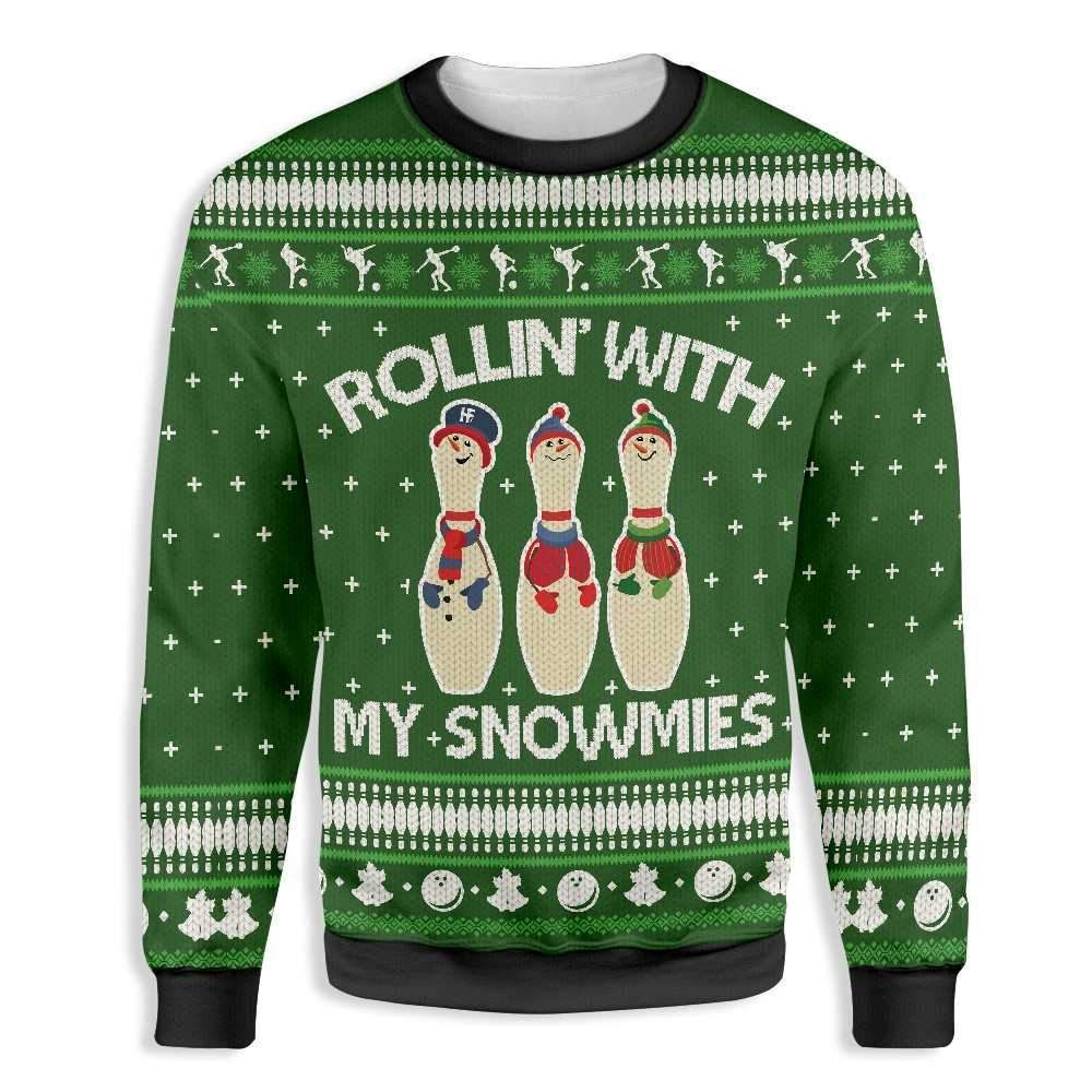 Rollin' With My Snowmies Christmas Bowling Sweatshirt All Over Print