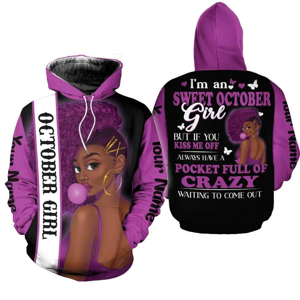 Personalized Purple Sweet October Girl Birthday Hoodie 3D All Over Print