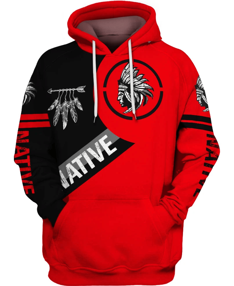 Native Feather Black & Red Hoodie 3D All Over Print PAN3HD0335