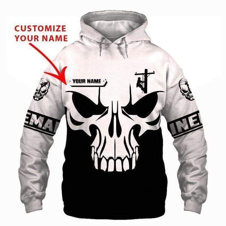Personalized Custom Lineman Skull Black And White Hoodie 3D All Over Print
