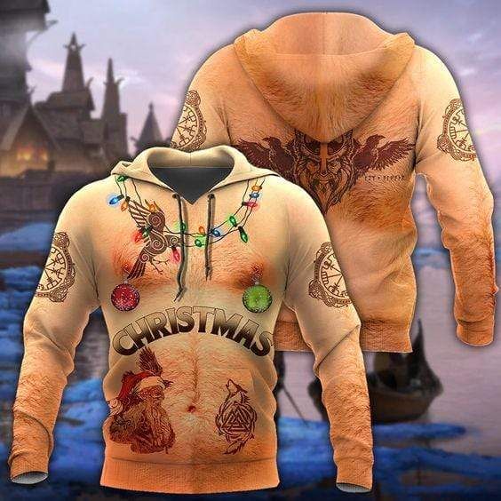 Real Viking Christmas Tattoos Hoodie 3D All Over Print