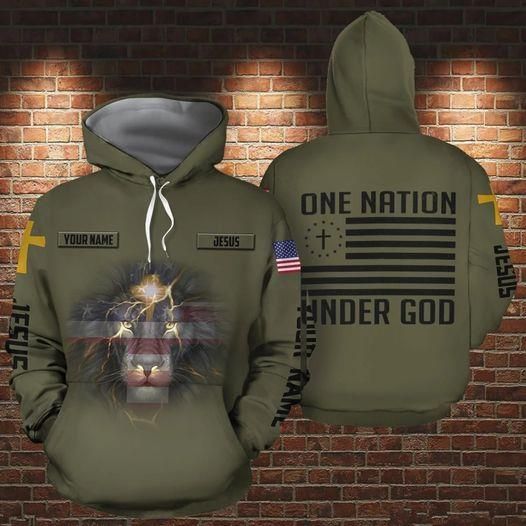 Personalized One Nation Under God Lion Army Color Custom Name Hoodie 3D All Over Print