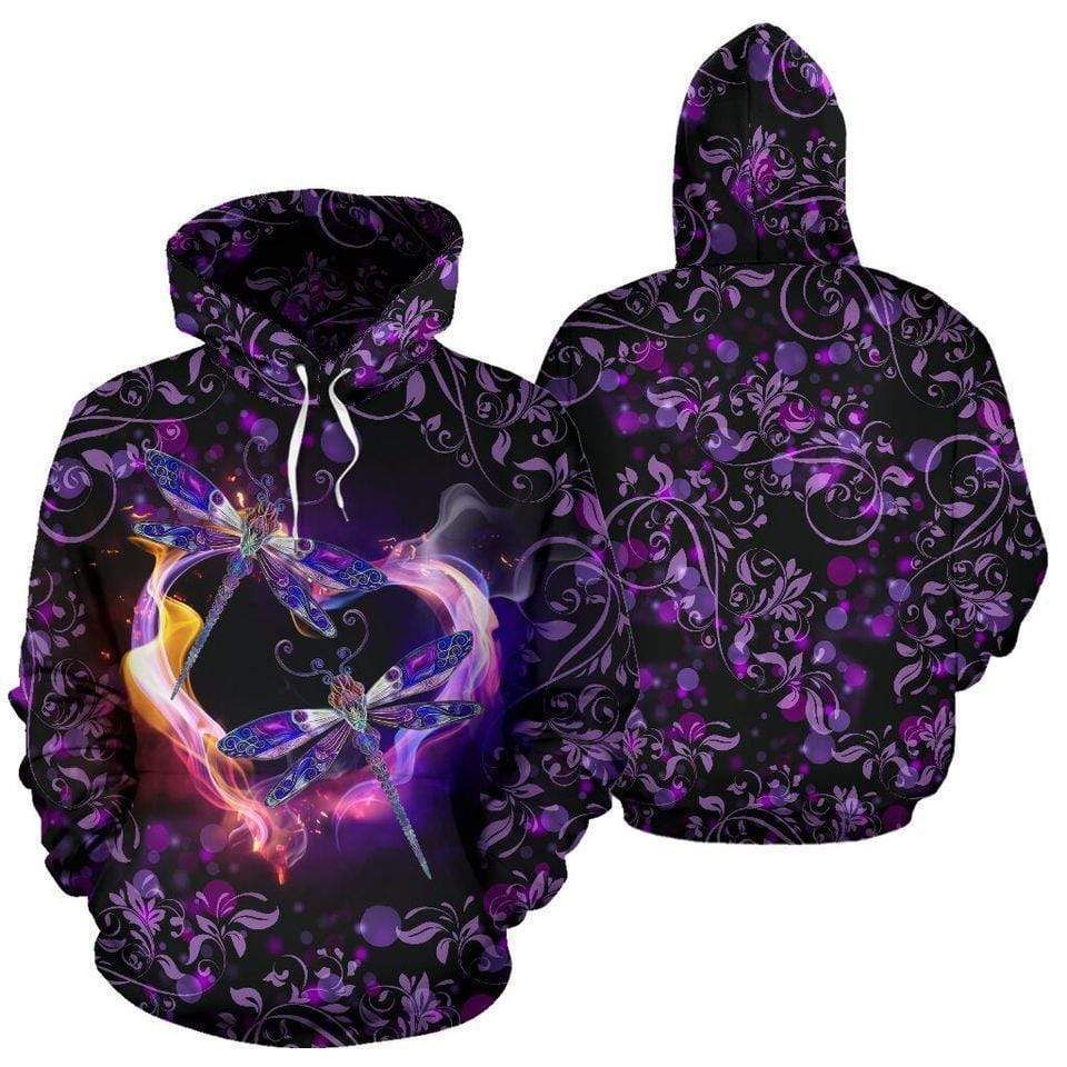 Dragonfly Heart Purple Hoodie 3D All Over Print