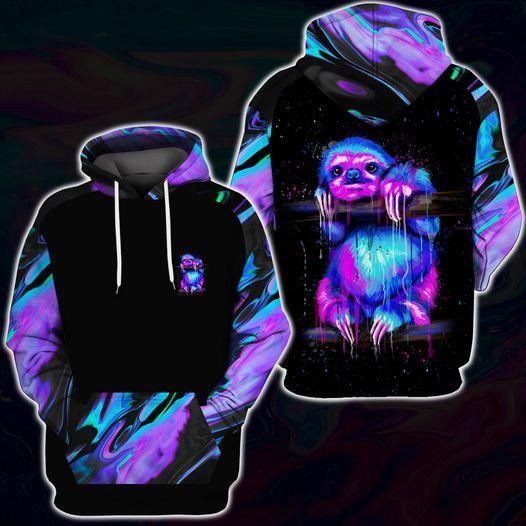 Colorful Holographic Sloth Hoodie 3D All Over Print