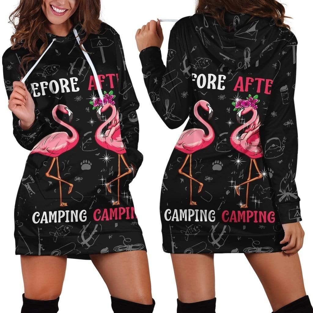 Printed Flamingo Before And After Camping Hoodie Dress 3D All Over Print