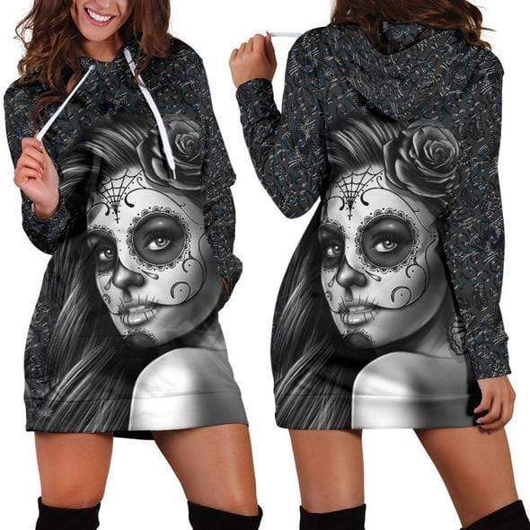 Calavera Violet Skull Women Hoodie Dress 3D All Over Print