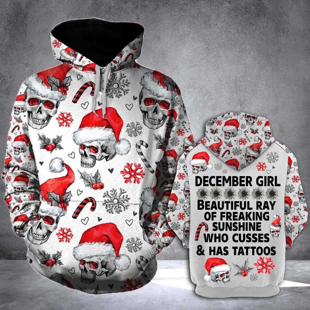 Personalized December Girl Beautiful Ray Of Freaking Skull Christmas Hoodie 3D All Over Print