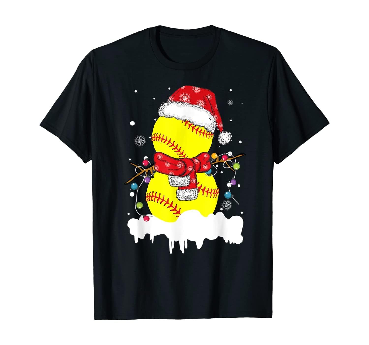 Funny Softball Snowman Christmas Softball Lover T-Shirt