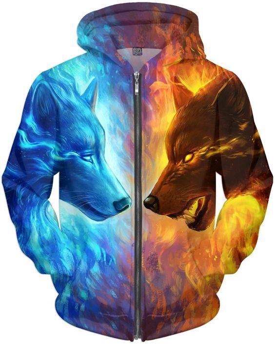 Wolf Ice And Fire Hoodie 3D All Over Print