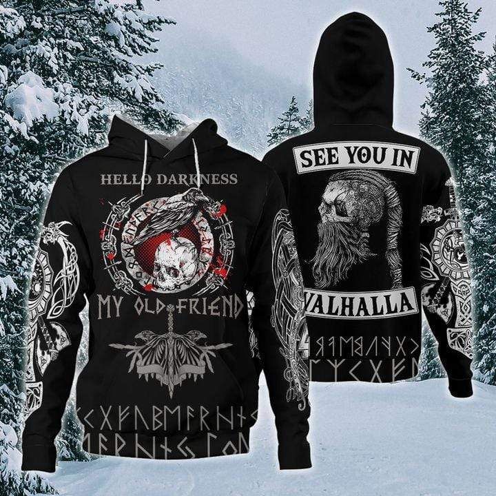 Viking Skull Hello Darkness My Old Friend Hoodie 3D All Over Print