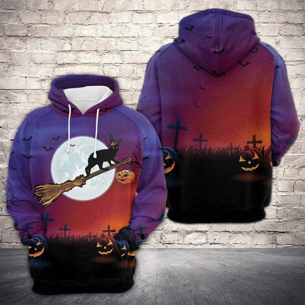 Halloween Black Cat Witch Sunset Hoodie 3D All Over Print