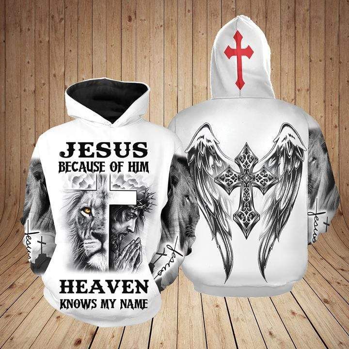 B&W Jesus Because Of Him Heaven Knows My Name Lion With Jesus Hoodie 3D All Over Print