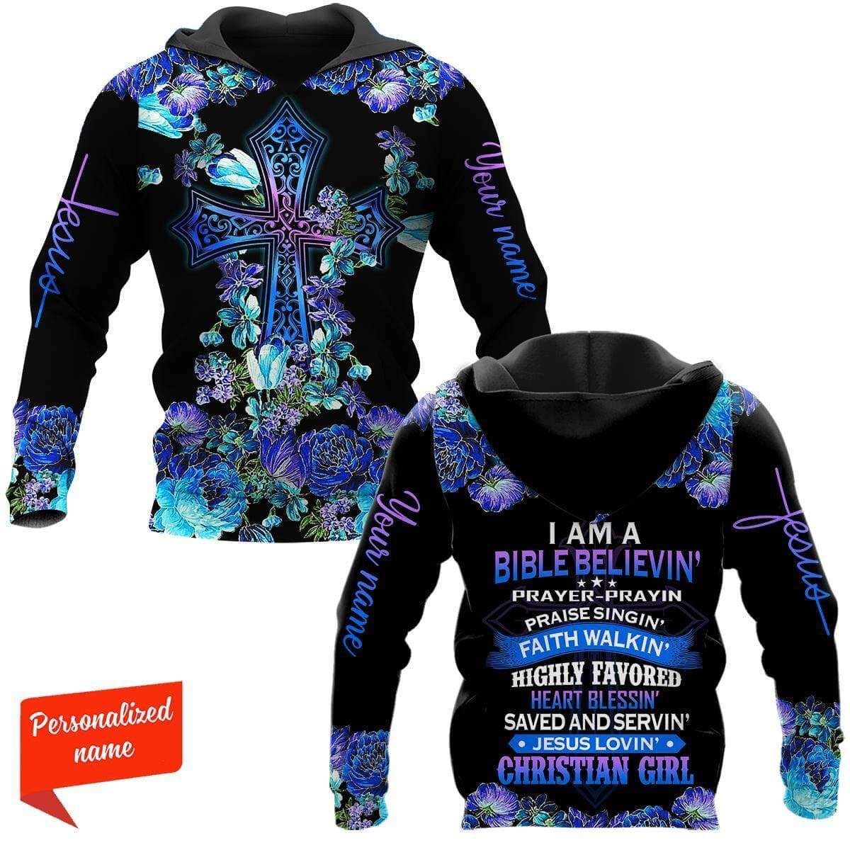 Personalized Custom Name I'm A Bible Believing Prayer Praying Floral Butterfly Cross Hoodie 3D All Over Print