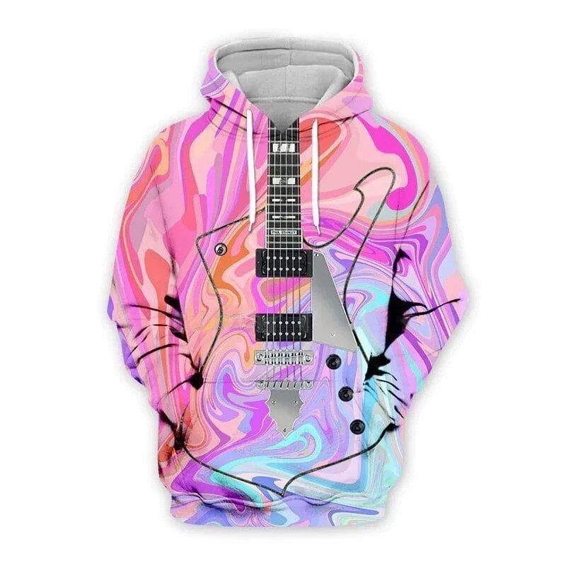 Pink Guitar Hoodie 3D All Over Print