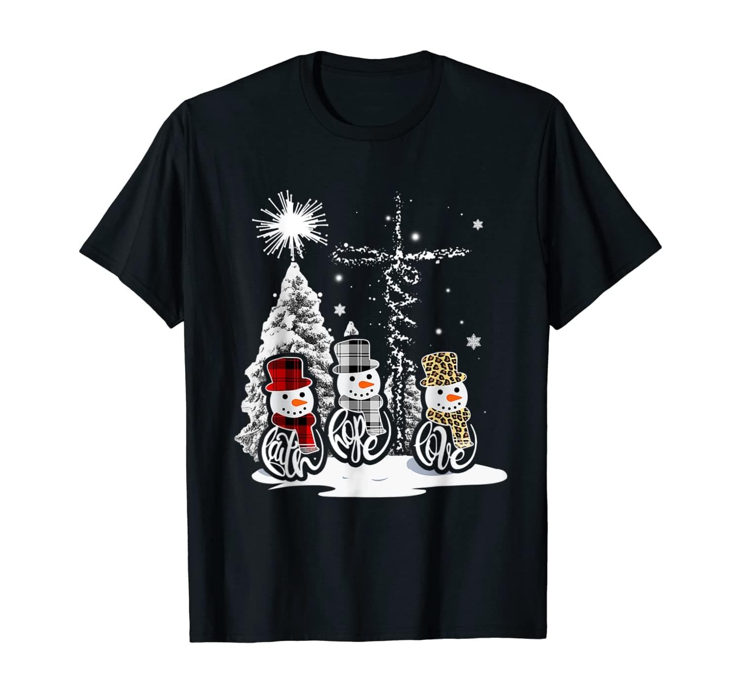 Jesus Faith Hope Love Snowman Funny Xmas For Christian Hoodie Sweatshirt T-Shirt
