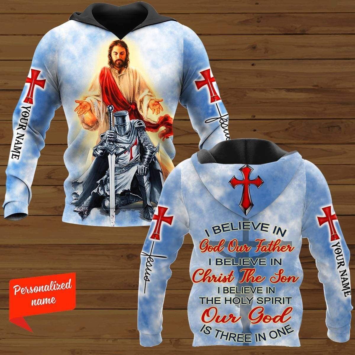 Personalized Custom Name Our God Is Three In One Blue Hoodie 3D All Over Print