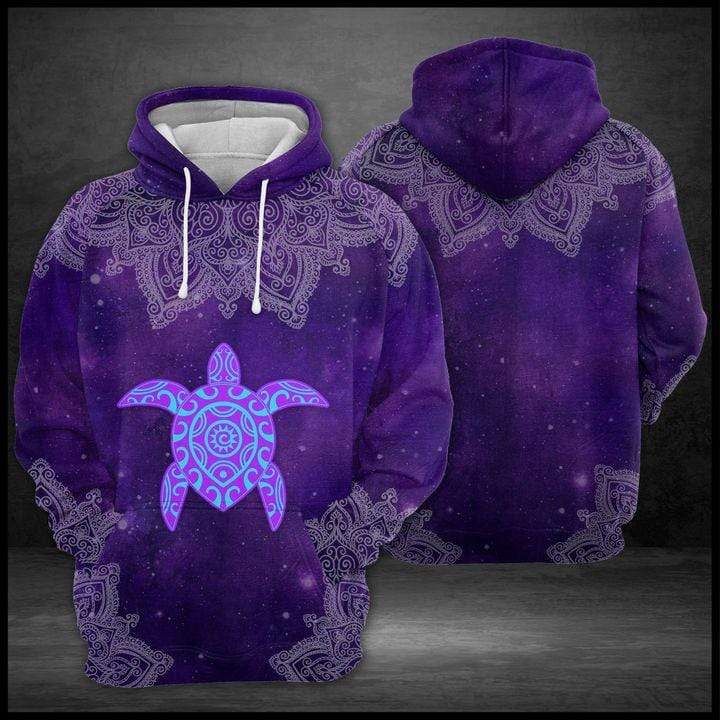 Amazing Purple Mandala Turtle Hoodie 3D All Over Print