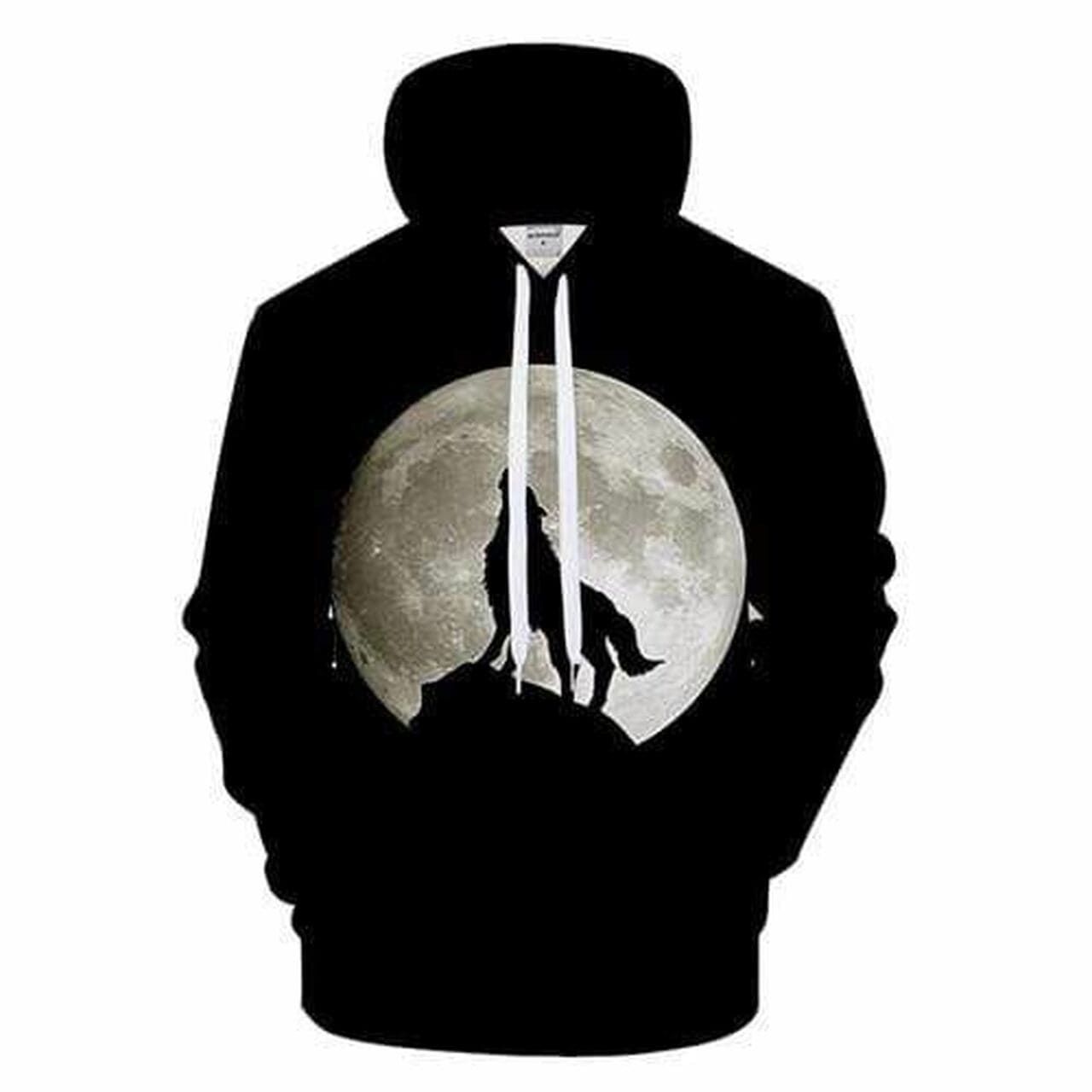 Black Full Moon Howling Wolf Wild Animal Unisex Hoodie 3D All Over Print