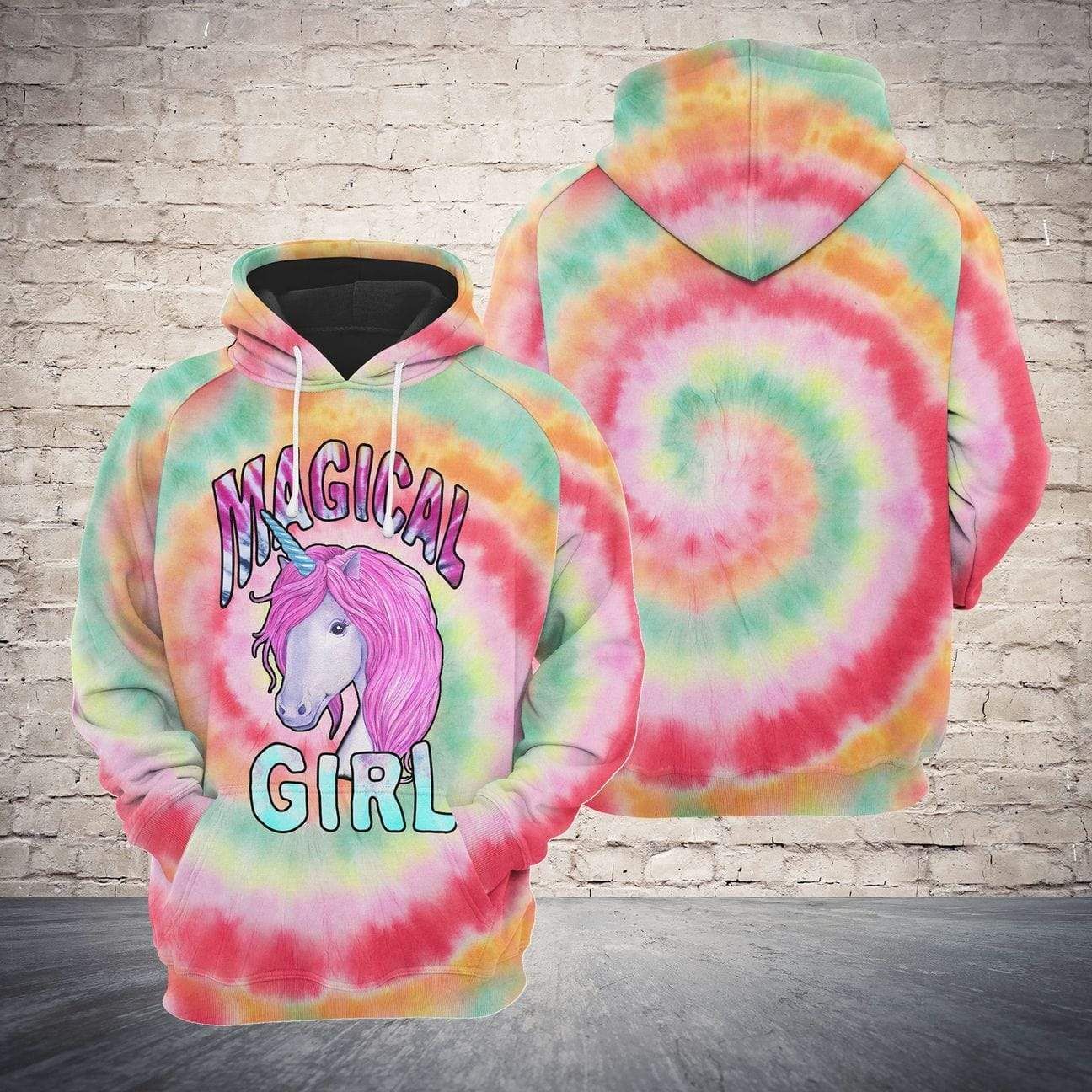 Tie Dye Magical Unicorn Girl Hoodie 3D All Over Print
