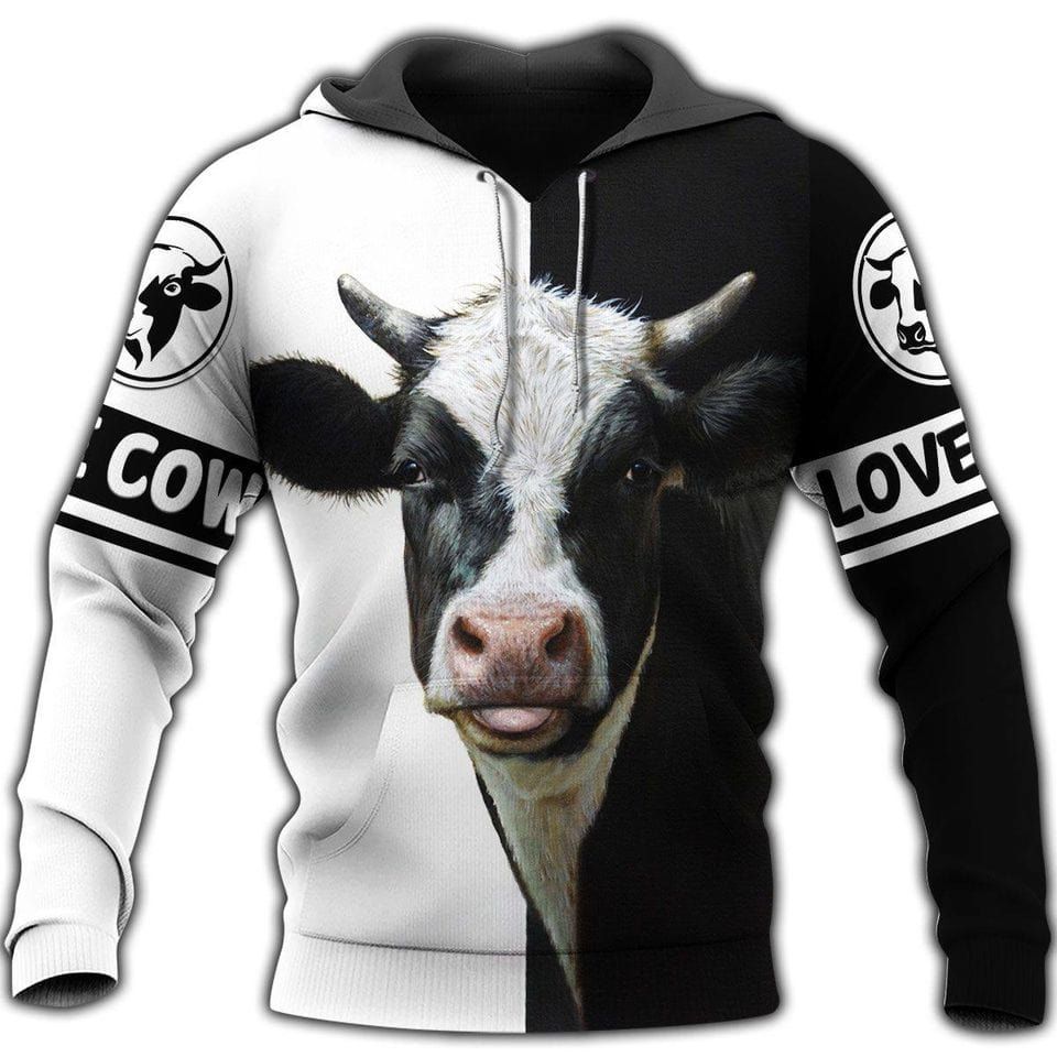 B&W Love Cow Hoodie 3D All Over Print