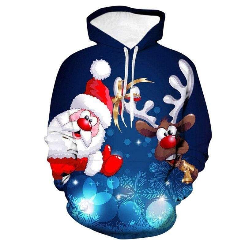 Christmas Hoodie 3D All Over Print Funny Santa And Reindeer