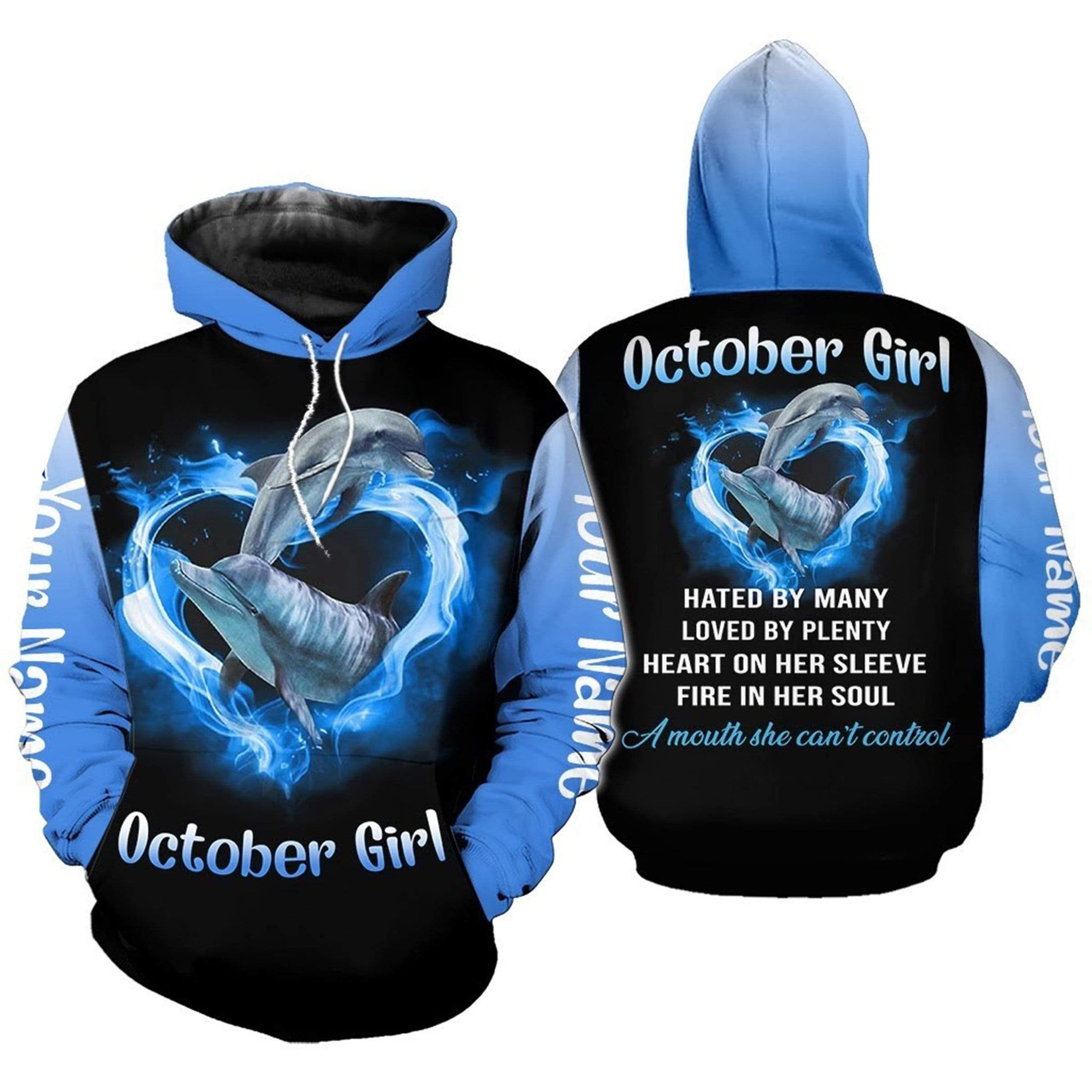 Personalized Dolphin Lover October Girl Birthday Hoodie 3D All Over Print PAN