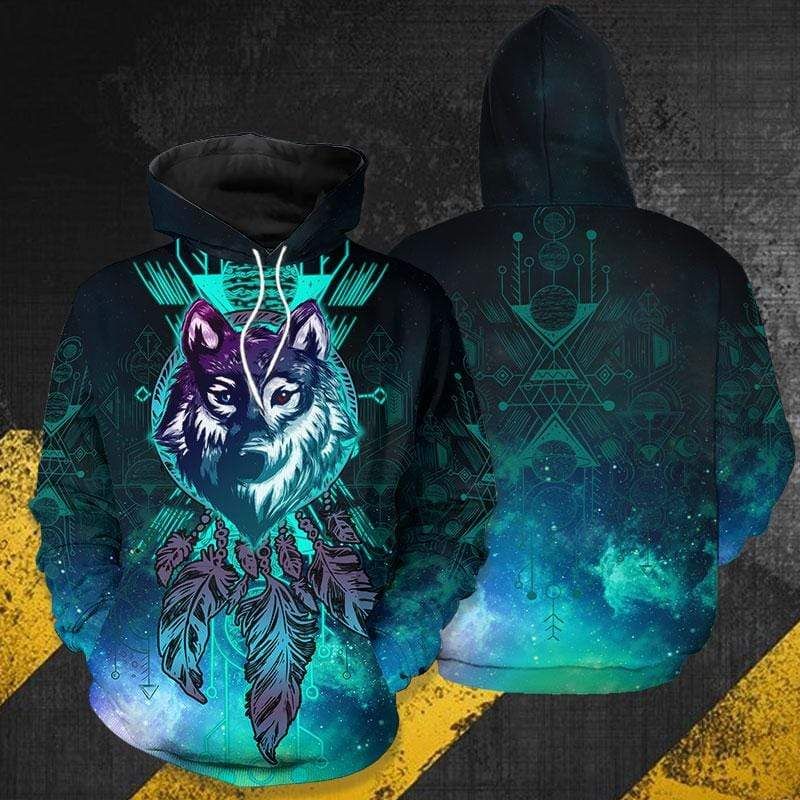 Wolf Dreamcatcher Feather Hoodie 3D All Over Print