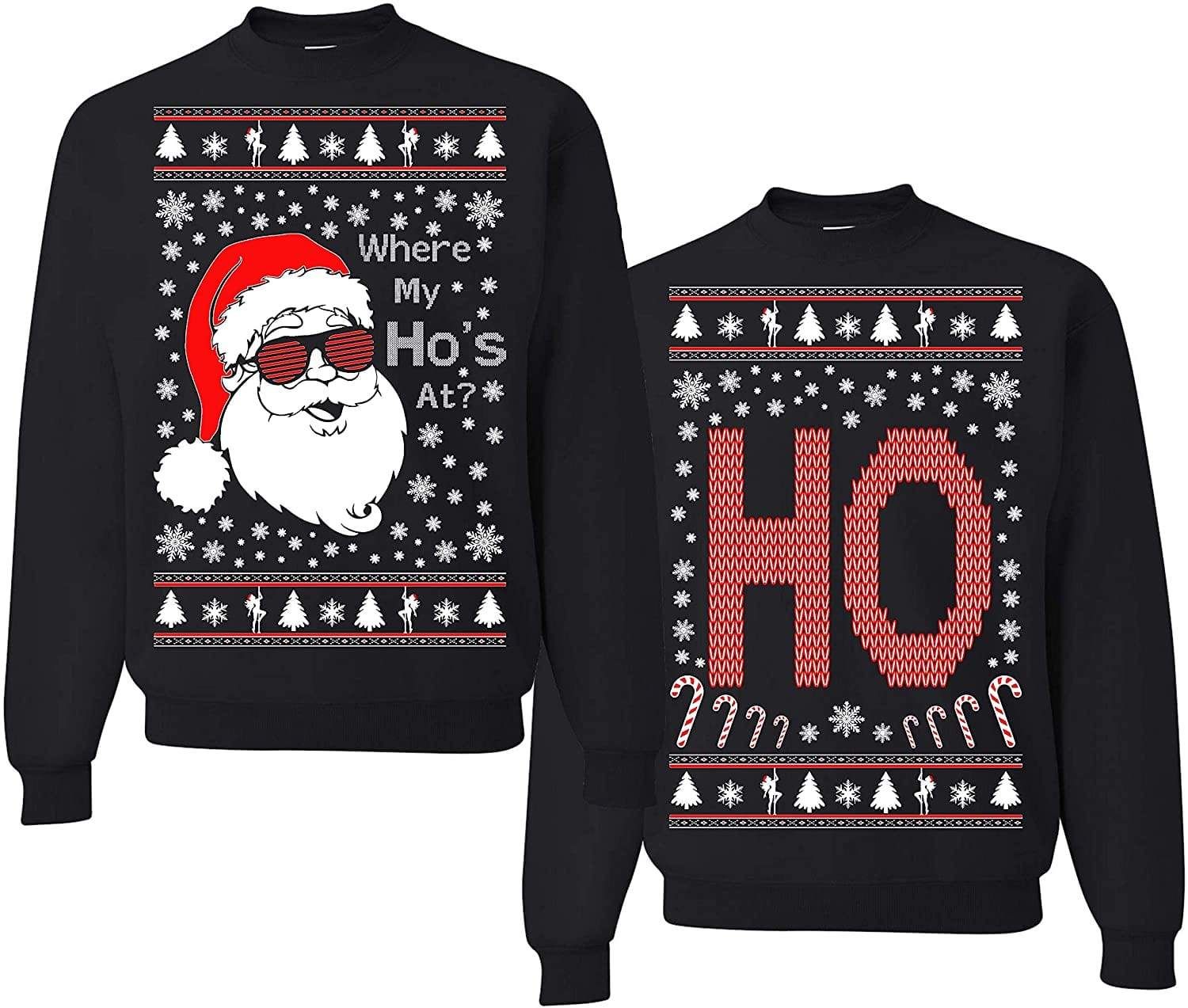 Where My Ho's At? Funny Ugly Christmas Matching Couple Wool Sweatshirt PANWS0031