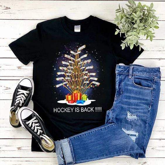 Hockey Is Back Sticks Tree Christmas T-Shirt