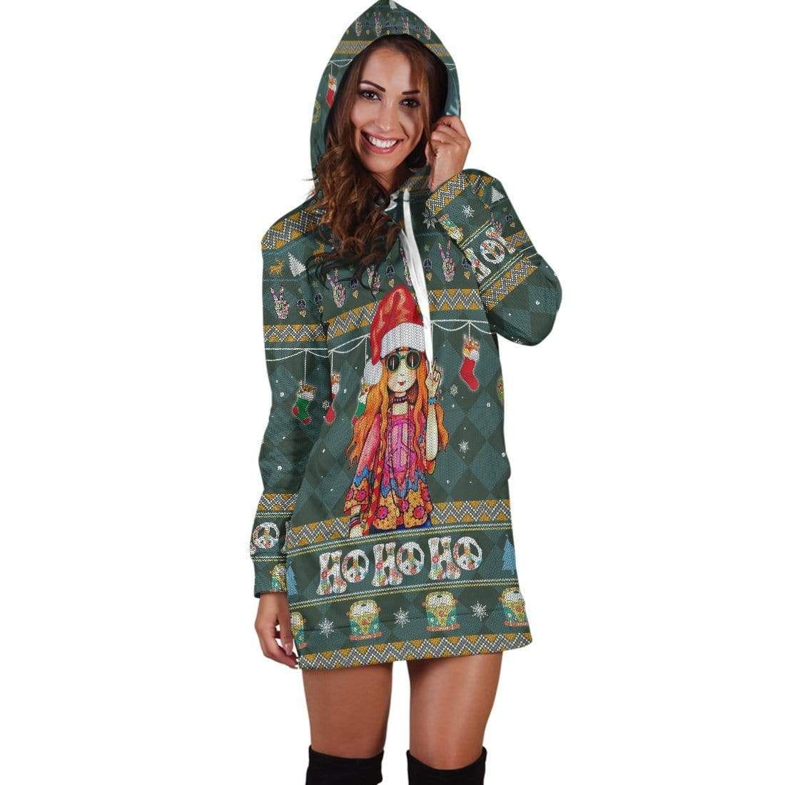 Hippie Girl Merry Christmas Hoodie Dress 3D All Over Print
