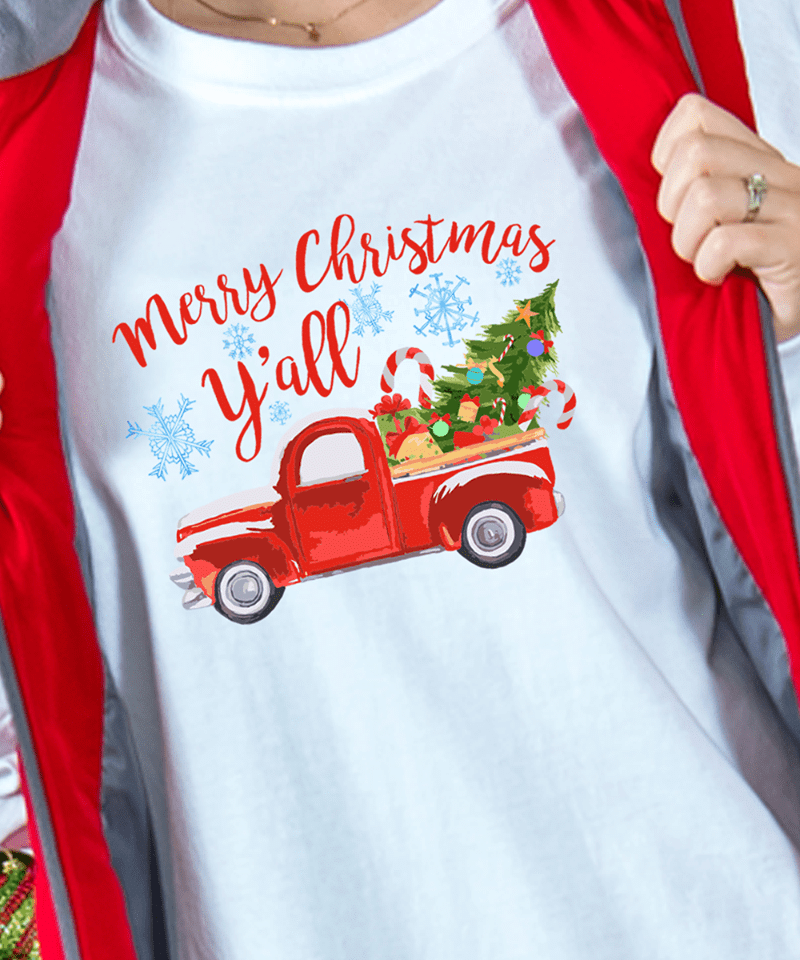Merry Christmas Y'All Red Car Ride Pine Hoodie