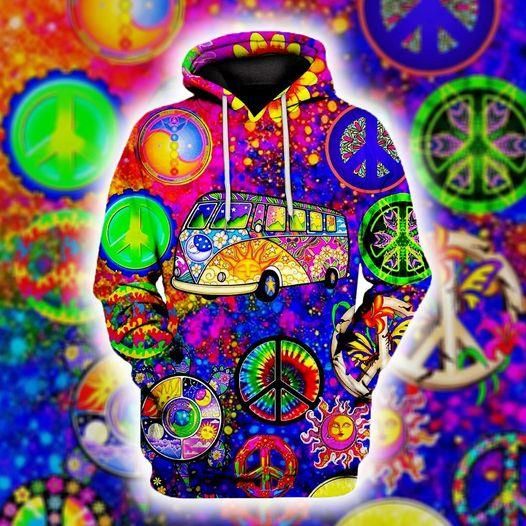 Colorful Hippie Camper Van Hoodie 3D All Over Print