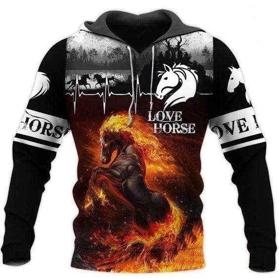 Love Horse On Fire Hoodie 3D All Over Print