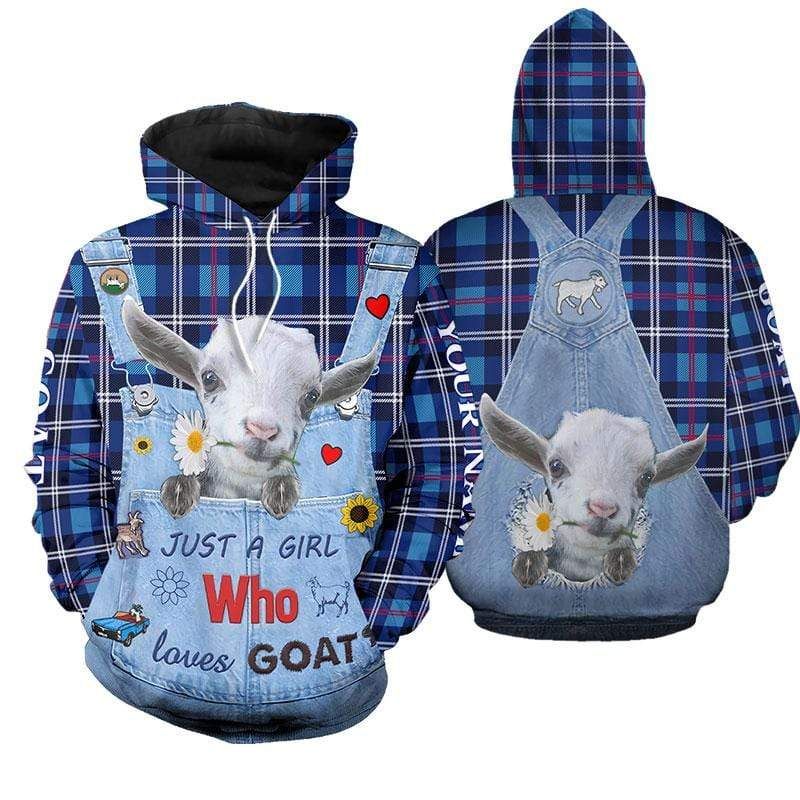Personalized Girl Loves Goat Custom Name Hoodie 3D All Over Print