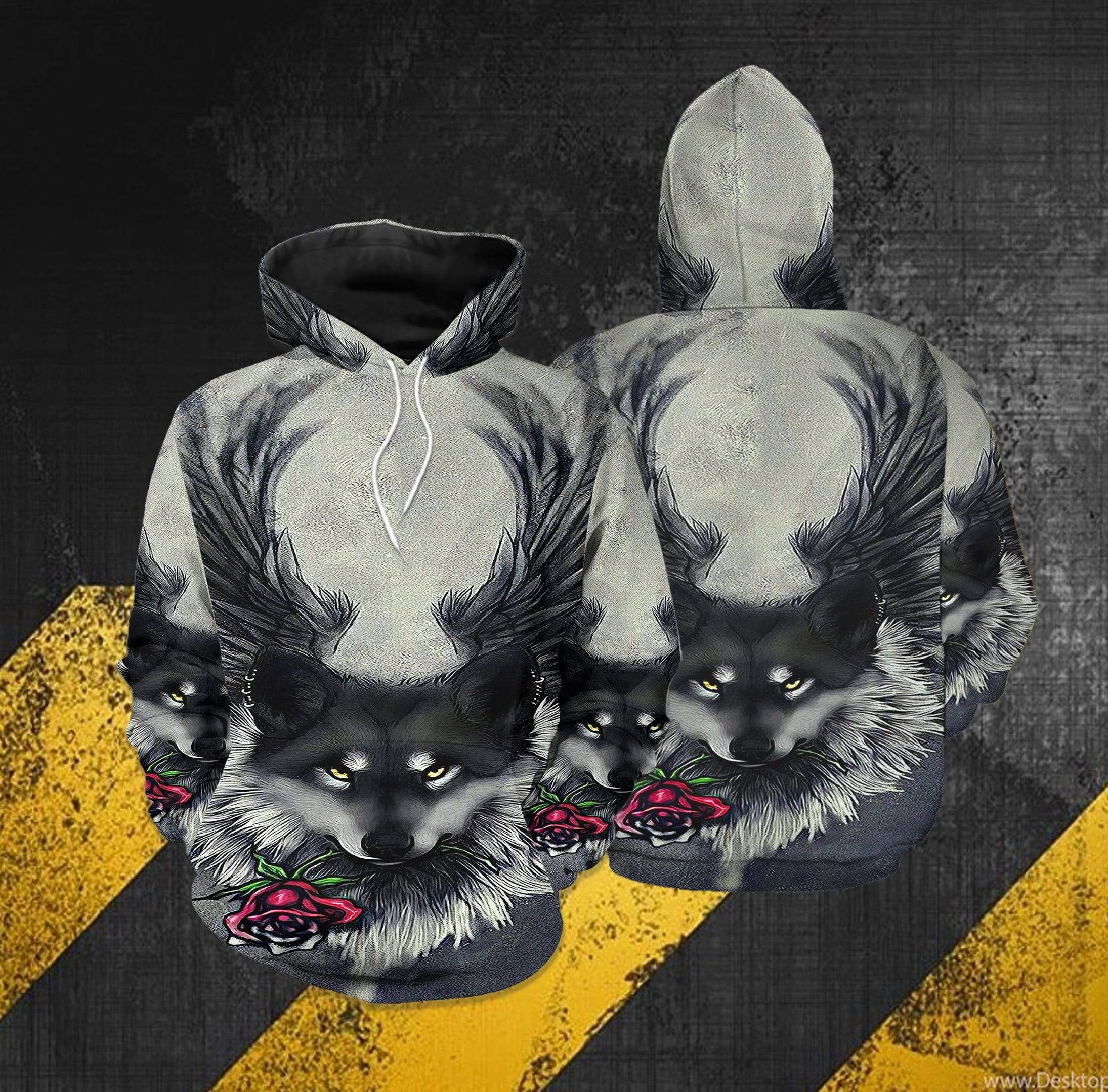 Wolf And Rose Hoodie 3D All Over Print