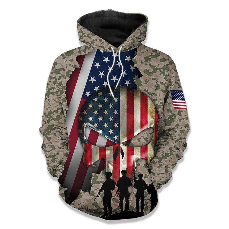 Army Soldier Skull Veteran Camourflage 3D All Over Print Hoodie